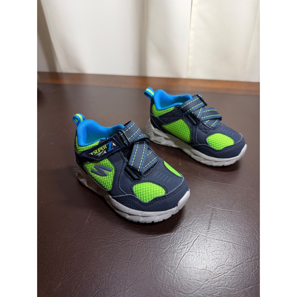 Skechers Toddler Size 6 Magna-Lights Bozler Navy Lime Sneakers - LIGHTS WORK!